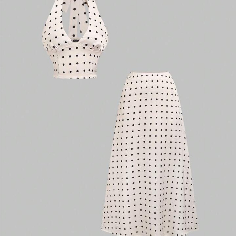 Polka Dot Halter Top and Skirt Set
